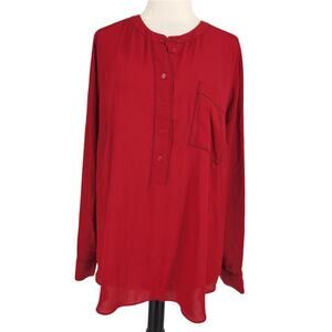 SALE Lane Bryant Red Long Sleeve Blouse with Black Contrasting Stitching